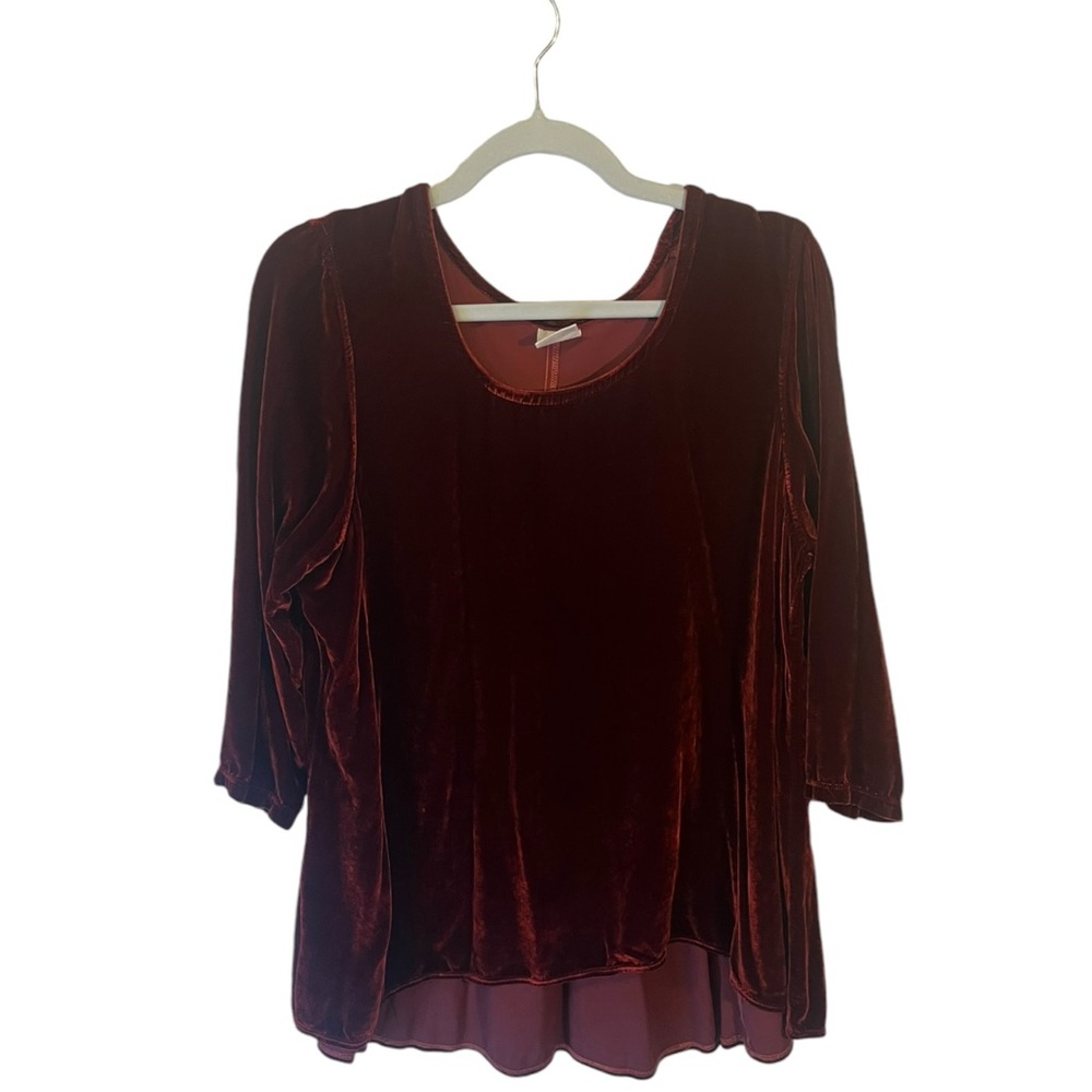 color me cotton silk velvet maroon asymmetrical high low flowy blouse